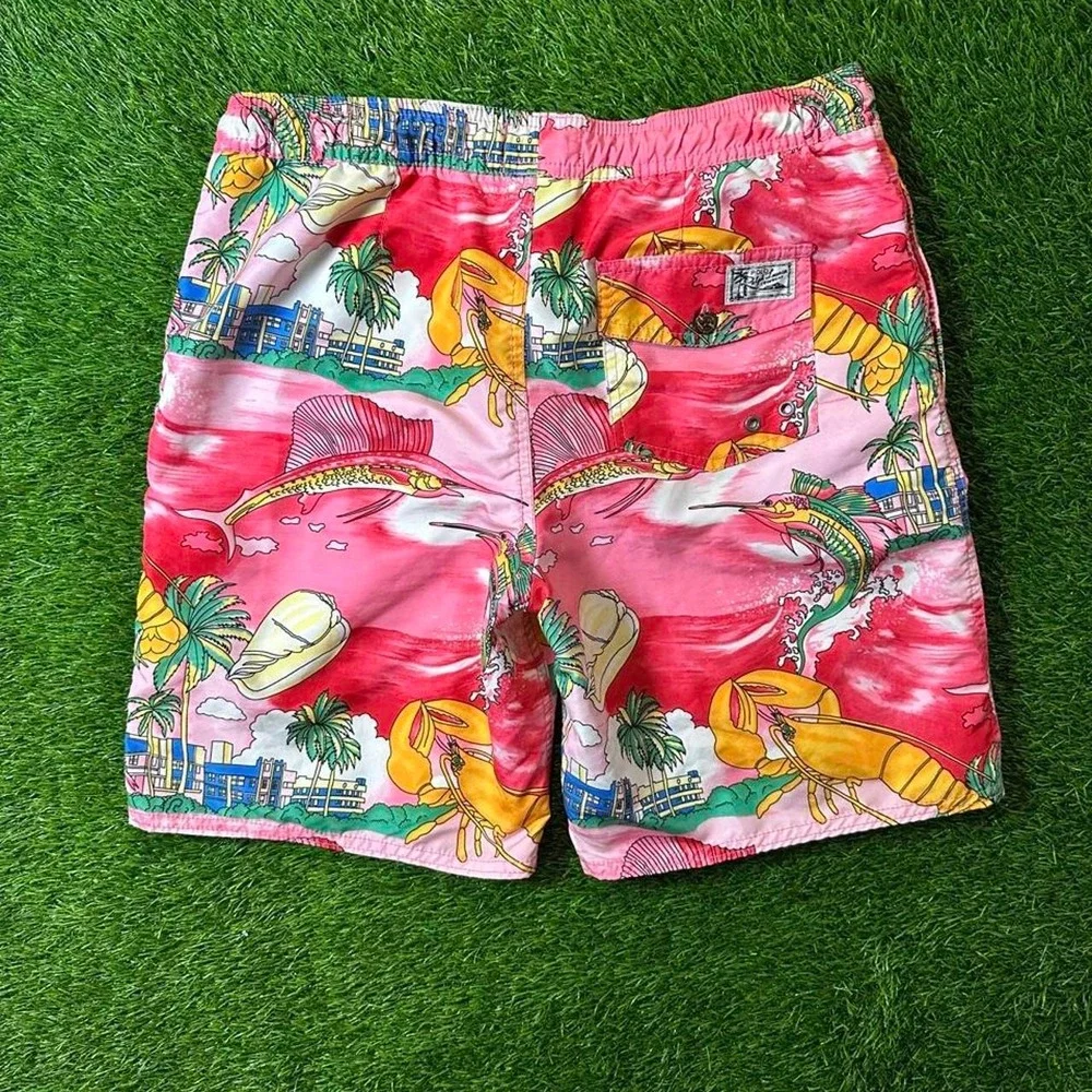 polo ralph lauren pink tropical swim trunks